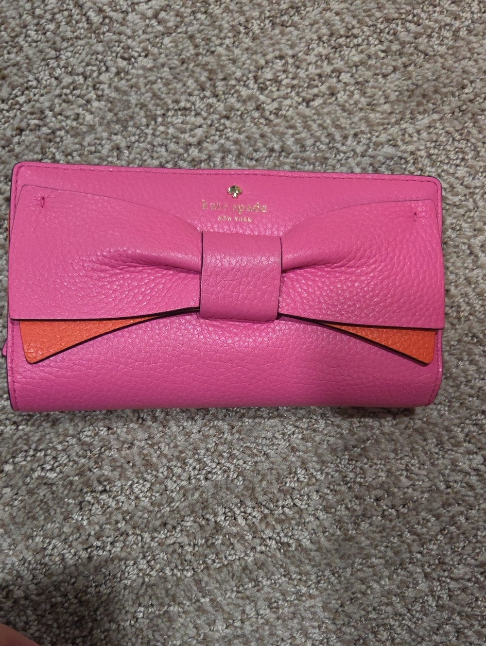kate spade Pink Leather Bow Wallet with Orange Accent